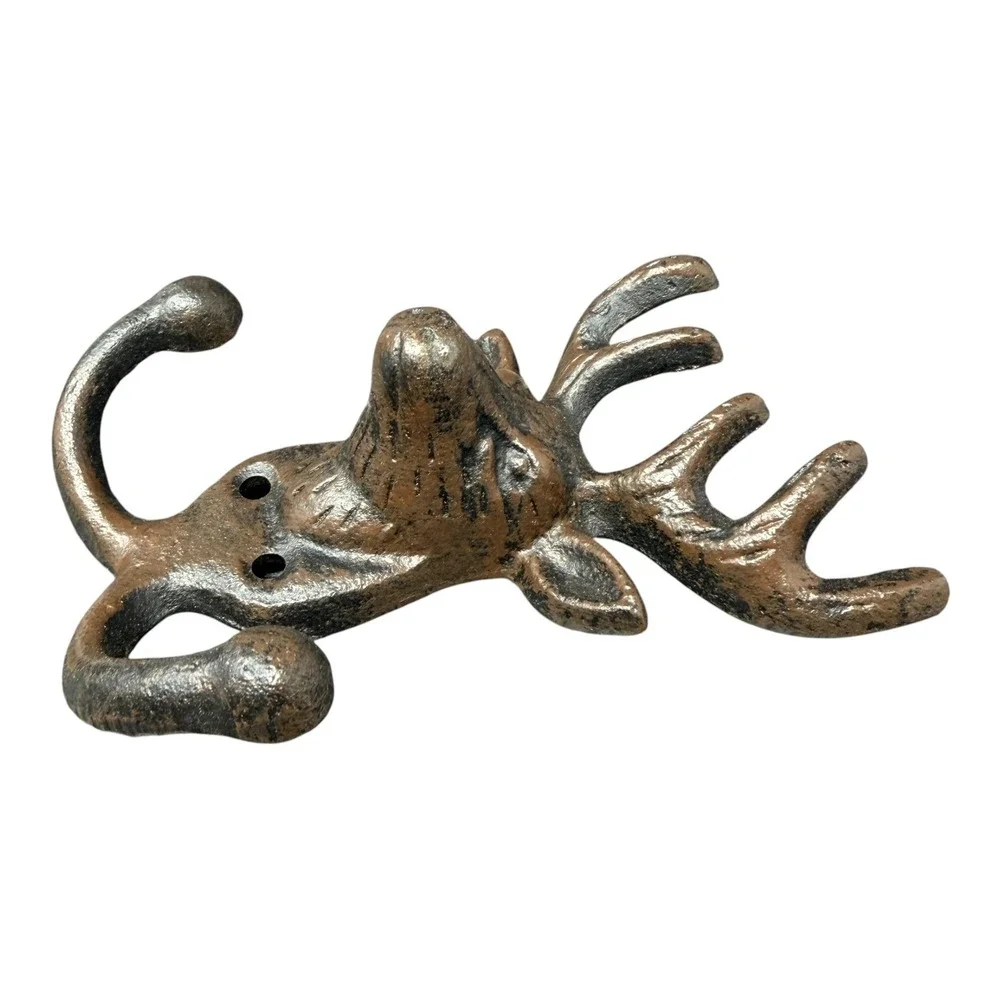 Cast Iron Stag Deer Head Double Wall Hook Rustic Cabin Lodge Decor Farmhouse